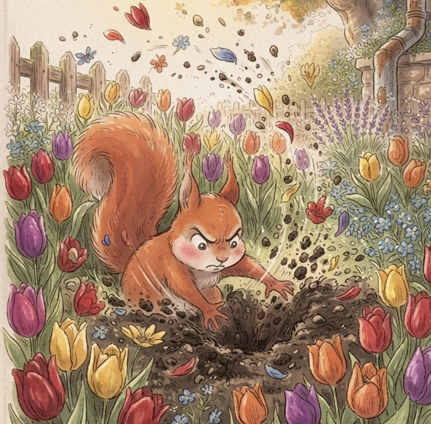 Rusty the Squirrel — original illustration from page 8 of The Unlucky Squirrel