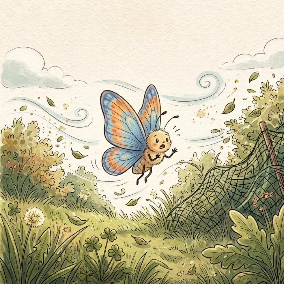 Bella the Butterfly — original illustration from page 4 of The Unlucky Butterfly