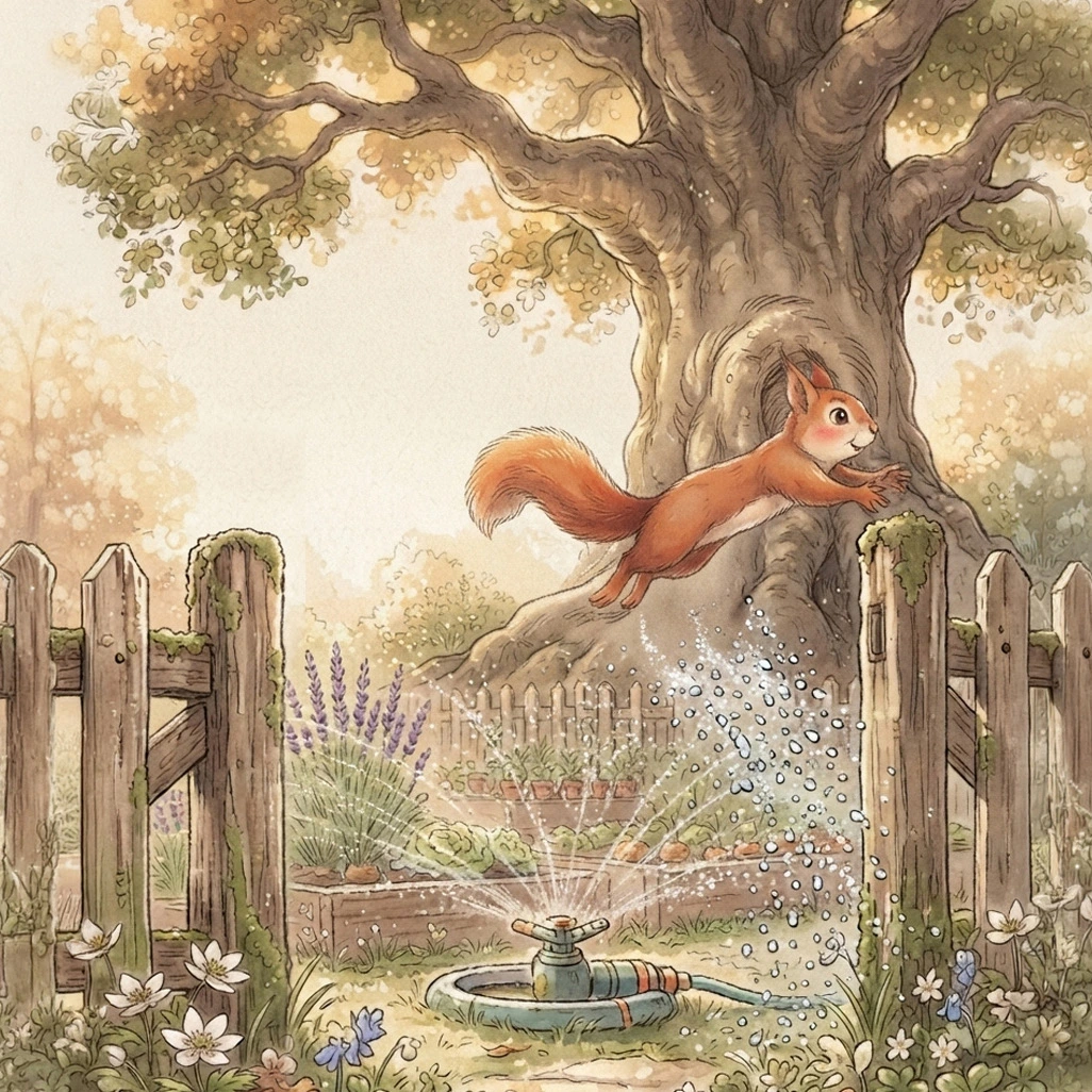 Rusty the Squirrel — original illustration from page 4 of The Unlucky Squirrel