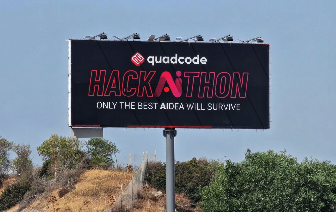 Quadcode Hackaithon billboard artwork